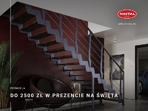 Grudzień to idealny czas, aby sprawić sobie i swoim wnętrzom wymarzony prezent! Firma Rintal, wiodący producent schodów do wnętrz, oferuje swoim Klientom wyjątkowy prezent - zniżkę do 2500 zł na zakup schodów. To niepowtarzalna okazja, aby wyposażyć swoje wnętrze w doskonałej jakości schody z długoletnią tradycją i ponadczasowym designem. Od 01.12 do 31.12.2024 r. możecie Państwo skorzystać oferty przy zakupie schodów wraz poręczami i montażem. Zapraszamy do zapoznania się ze szczegółami promocji. Wszystkie informacje dostępne są na stronie internetowej: www.rintal.pl. Doradcy Rintal są do dyspozycji na terenie całego kraju. Pomiar, projekt oraz fotorealistyczna wizualizacja schodów GRATIS!?www.rintal.pl e-mail: k.prabucka@rintal.pl